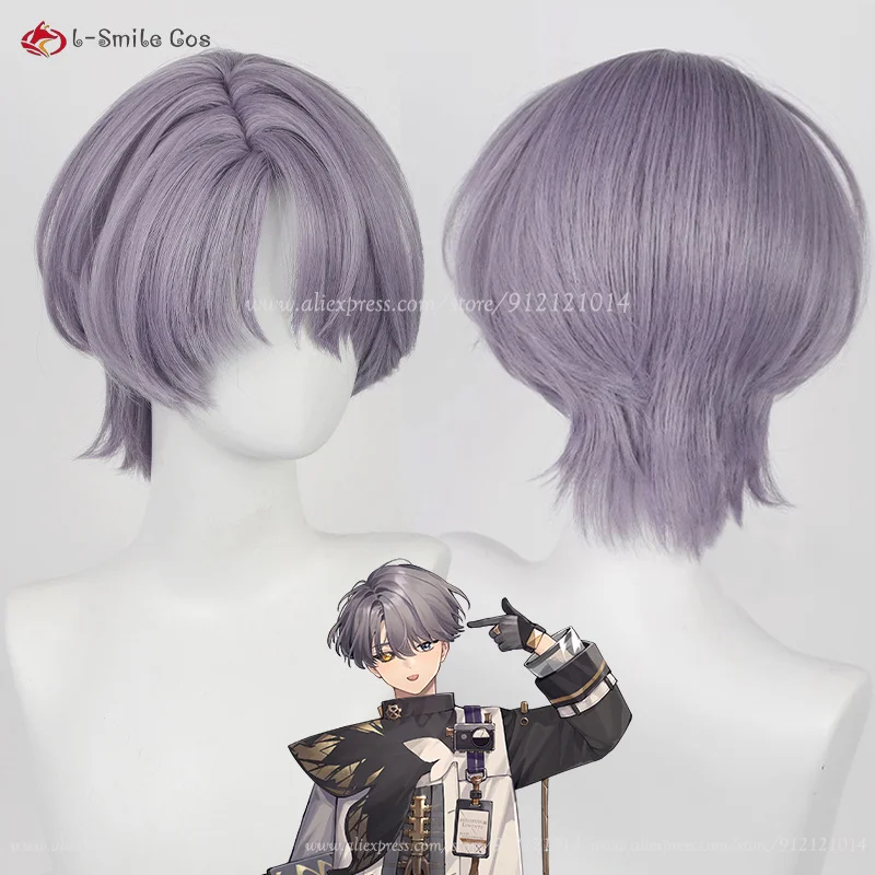 Game X Cosplay Wig 30cm Short Grey Purple Wigs Heat Resistant Synthetic Hair Halloween Party X Anime Wigs + Wig Cap