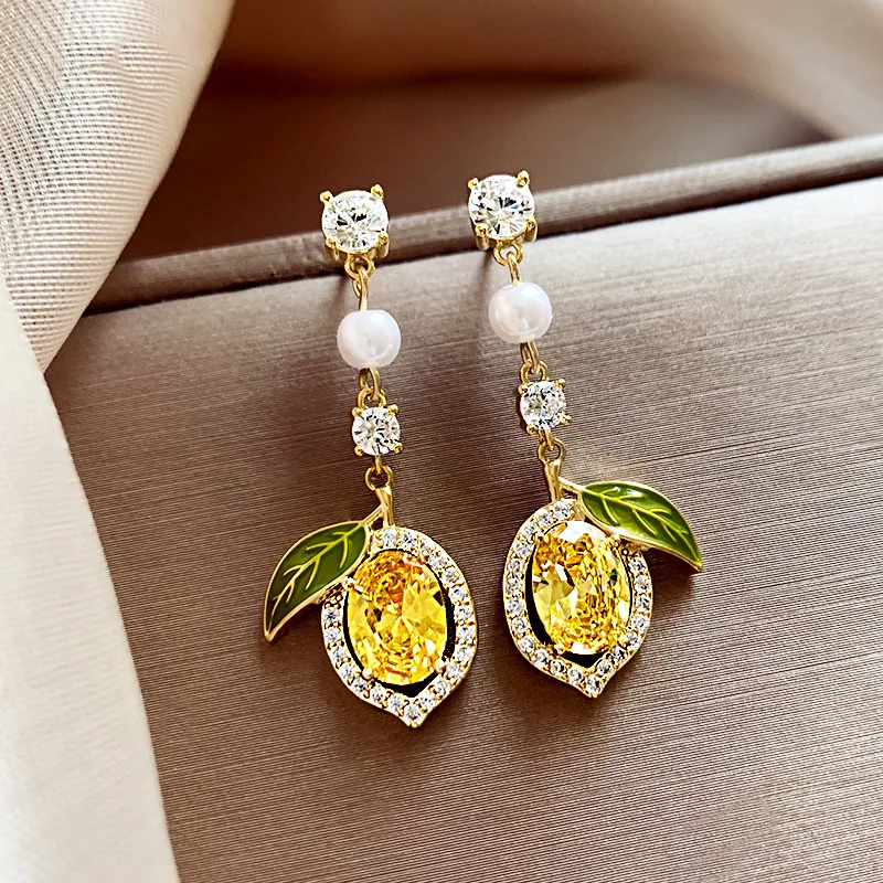 Exquisite Yellow Zircon Lemon Earrings For Women Fashion Personalized Daily Accessory Party Jewelry Birthday Anniversary Gifts