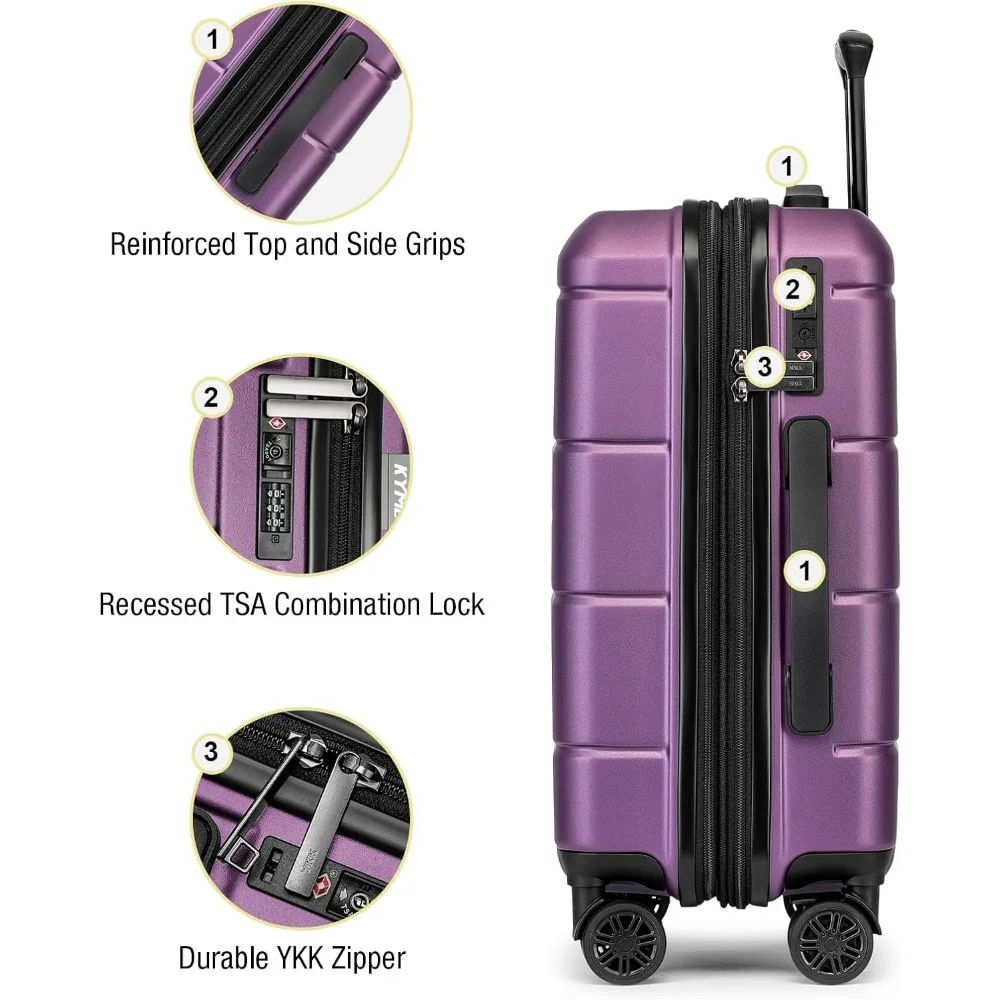 Expandable Hardshell Carry-On Luggage Approved for Airlines with TSA Lock, 22x14x9, Wheeled Suitcase for Small Travel