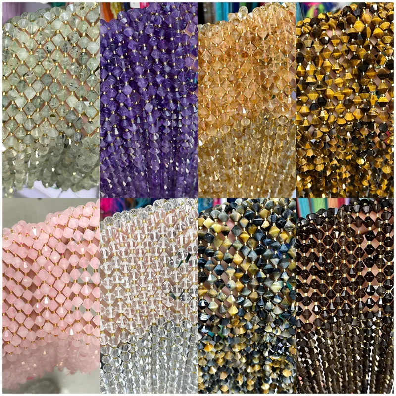 Faceted Twisted Natural Stone Agate Tiger eye Rose Quartz Agate 8mm Stone Beads 15'' Strand For DIY Jewelry Making Bracelet