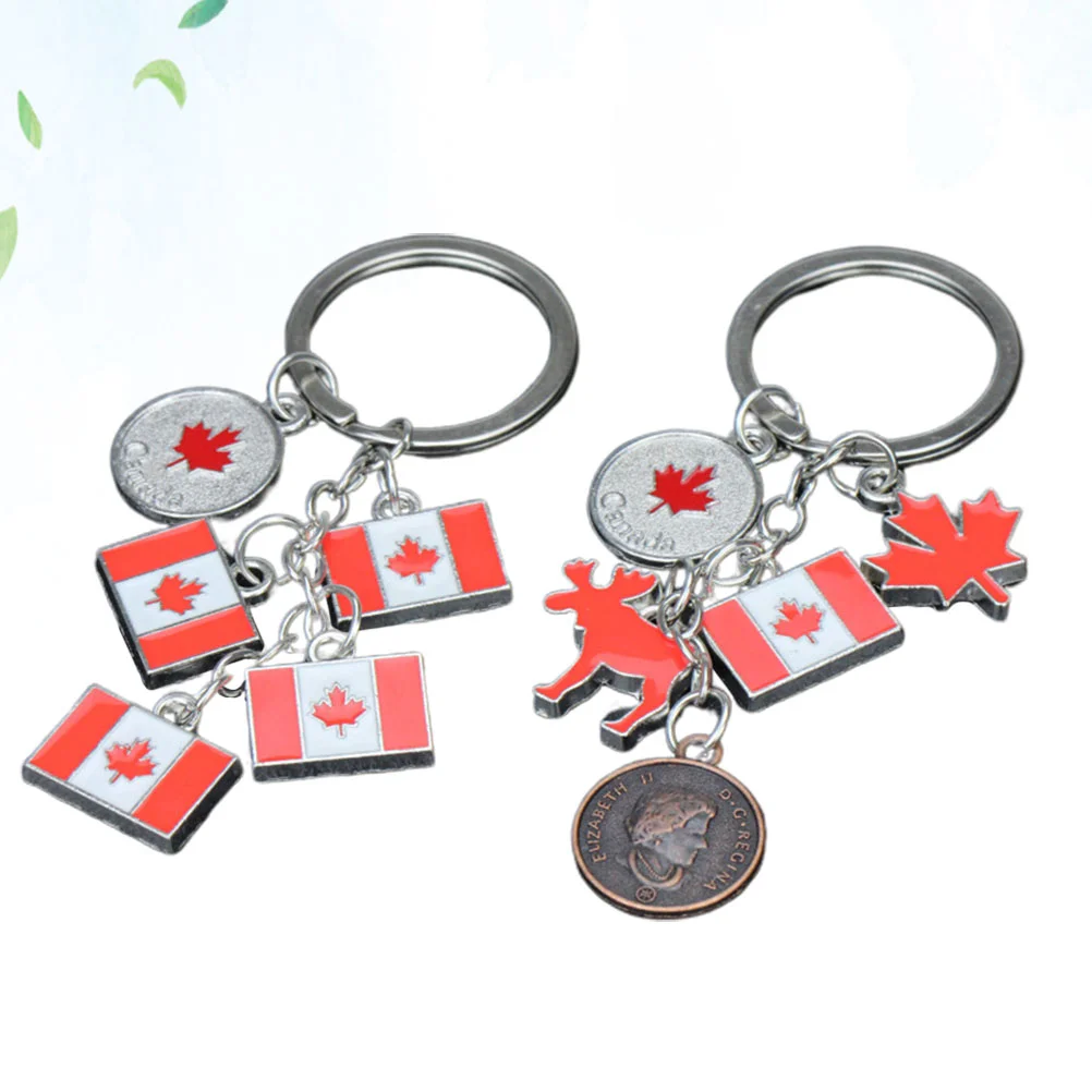 2pcs Canada Flag Keychains Maple Design Keyrings Alloy Bag Pendants Gift Key Chains for Women Kids Key Ring