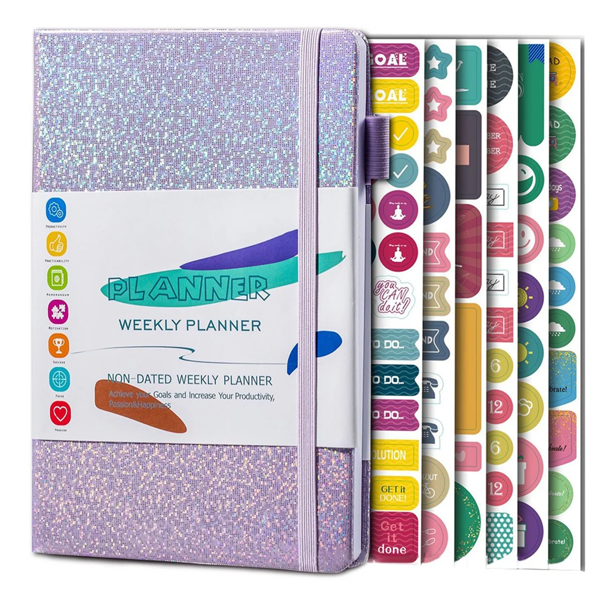 A5 Notebook Paper Diary Notebook with Elastic Strap and Journal Stickers