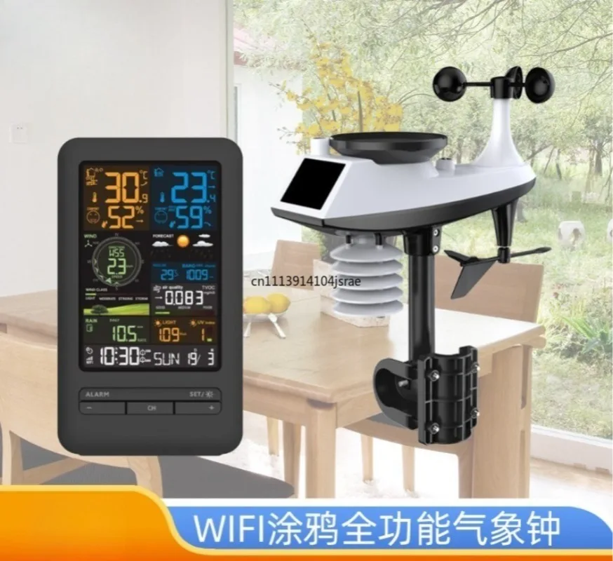 For  WiFi Smart Weather Station Color Screen Digital Clock Wind Speed Direction Meter Tuya App Temperature Humidity Alarm Clock