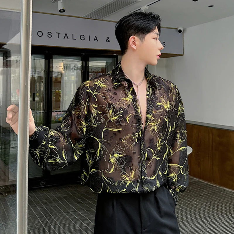 IEFB Summer New Fashion Men Shirt Personalized Breathable Korean Style Male Shirts Floral Pattern Sun-protective Clothing 9C5996