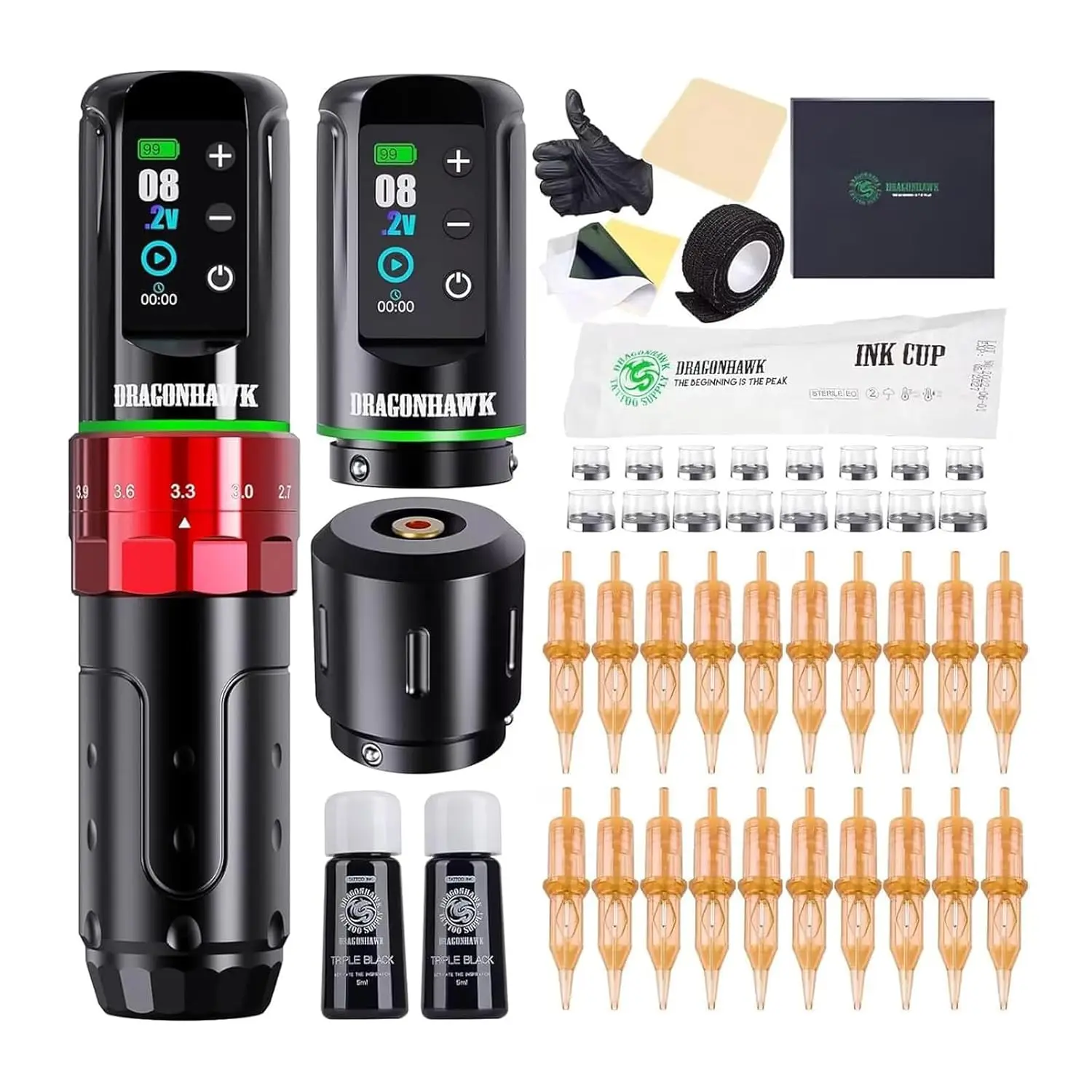 

Cordless Tattoo Pen Kit with 7 Stroke Lengths, 2 Batteries, Power Supply, Needles & Cartridges for Pro Artists