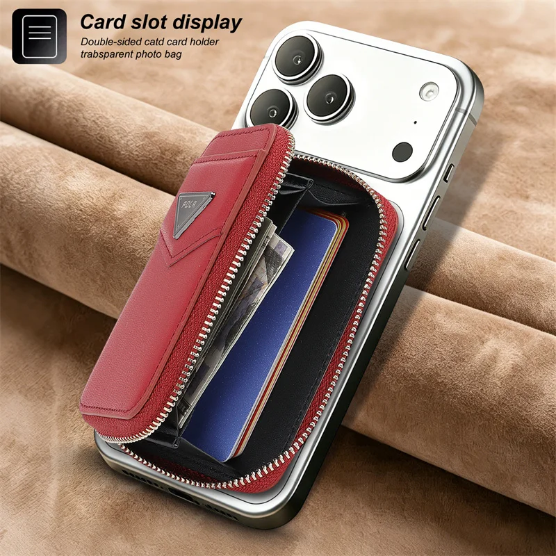 Zipper Wallet Card Holder Case for Apple iPhone 17 Pro Max 16 15 14 13 12 For Magsafe Magnetic PU Leather Phone Back Bag Cover view 6