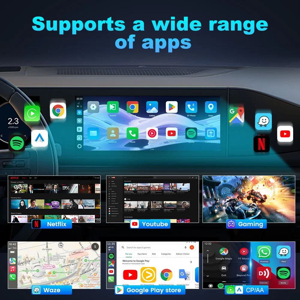 CarlinKit Ultra box Android 15.0 SM6350 Tv Box CarPlay Wireless Android Auto Wireless محول يدعم Youtube Netfilx IPTV GNSS