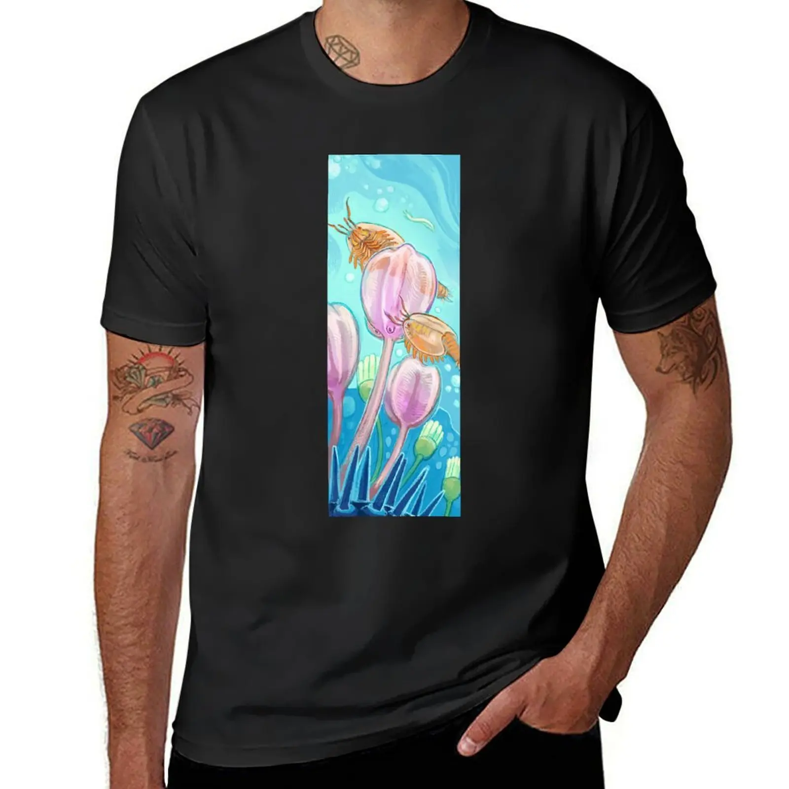 Burgess Shale Scene in Blue, Pink, and Orange T-Shirt aesthetic clothes graphics shirts graphic tees Blouse clothes for men