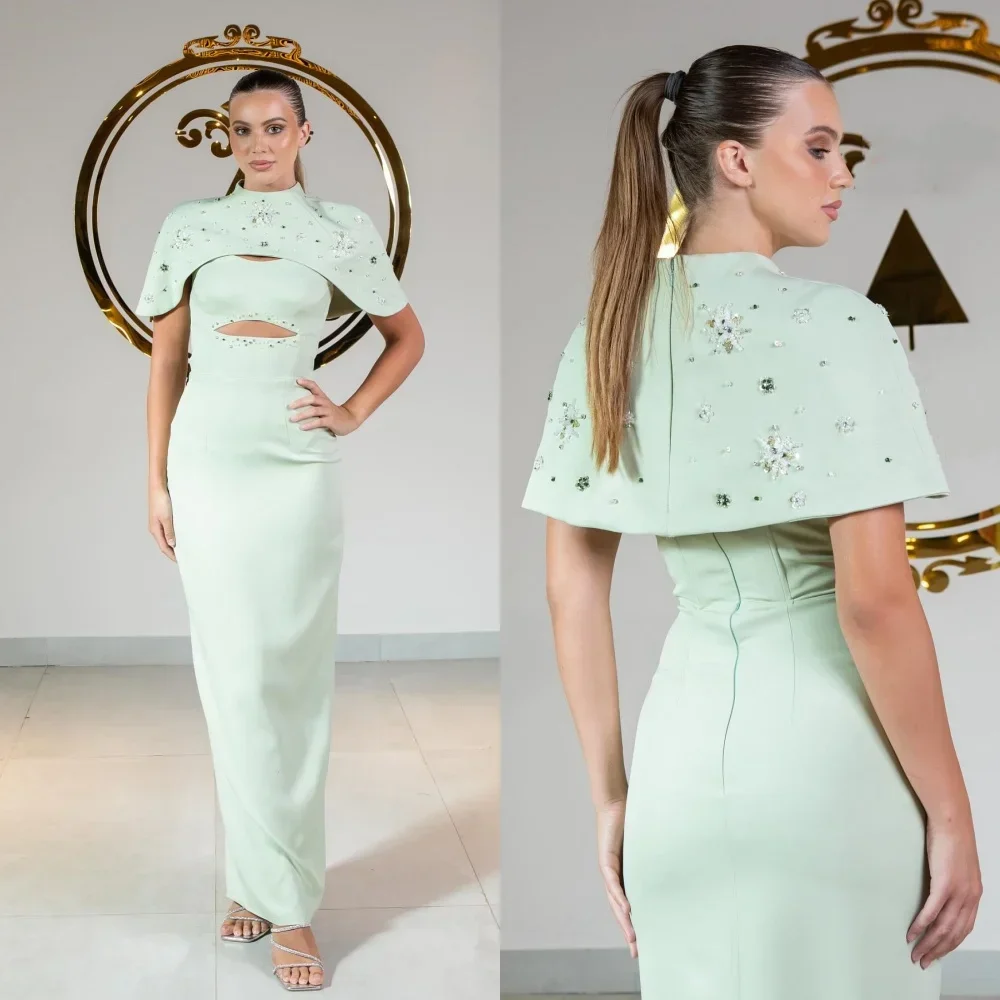 Customized Prom Gown Jersey A-line High Collar Long Dresses Exquisite High Quality Occasion Formal Evening Party Dress for Women