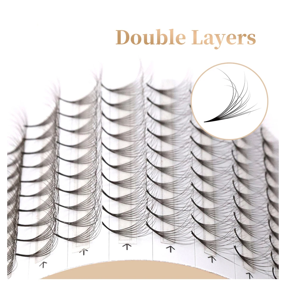 RUJADE Double Layers Premade Volume Fans Pointy Base Russian Volume Lashes 3D Fluffy Messy Eyelash Extension Double Layers Fans