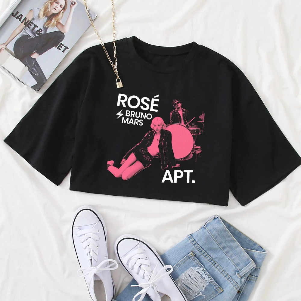 Rose Rosie APT. Bruno Mars Girls O-Neck Casual Women Crop Shirts