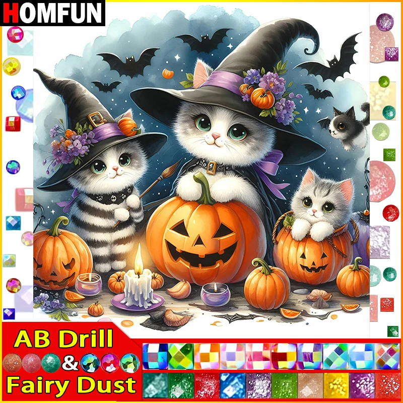 HOMFUN Fairy Dust AB Full diamond Painting "Animal Cat Pumpkin" Resin Drill Embroidery 5D Diy Diamond Painting Handmade gift