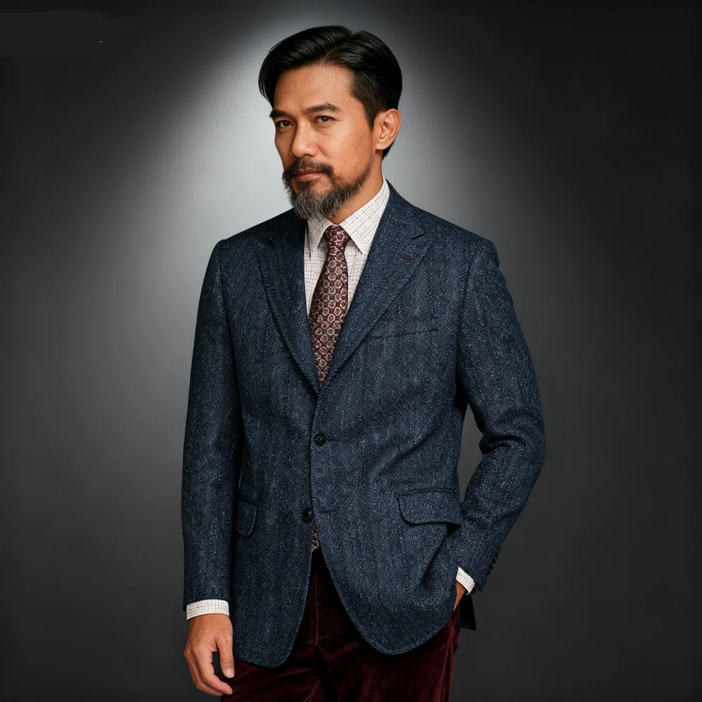 

Men's Tweed Fishbone Blazer Suit Vintage Notched Lapel Formal Wedding Tuxedo Jacket Unique Tailored Men's Ensemble