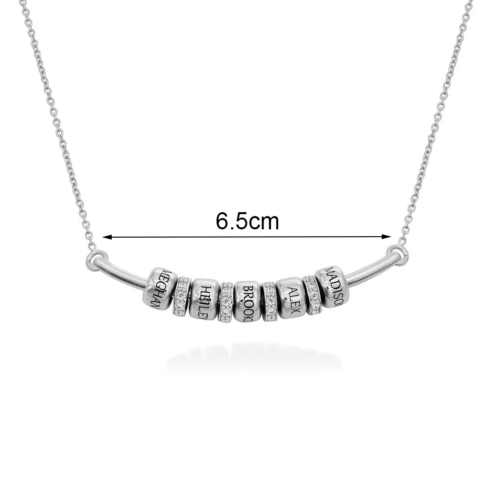 Personnalisé Smile Bar Necklace for Women with Custom Name Beads ＆ Crystal Charms Stainless Steel Jewelry Colar Mothers Day Gift