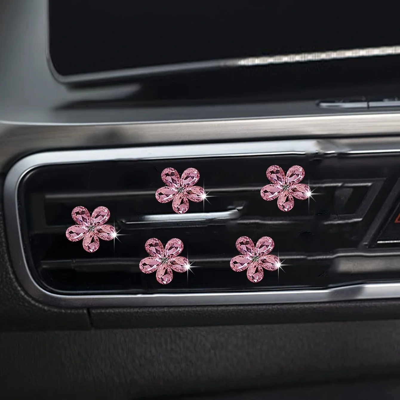5Pcs Bling Crystal Flower Car Air Vent Clips Rhinestone Auto Air Outlet Decor Ornament Universal Car Interior Styling Accessorie view 3