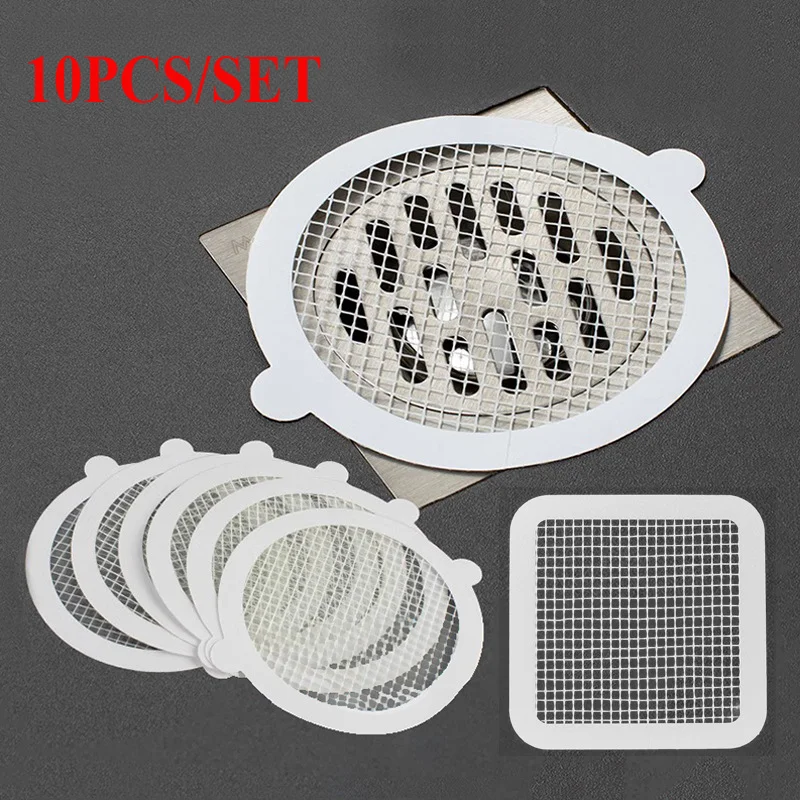 10Pcs Disposable Hair Catcher Pet Hair Shower Drain Mesh Filter Mesh Cover Strainer for Bathroom Bathtub Kitchen Sink Drain Hole