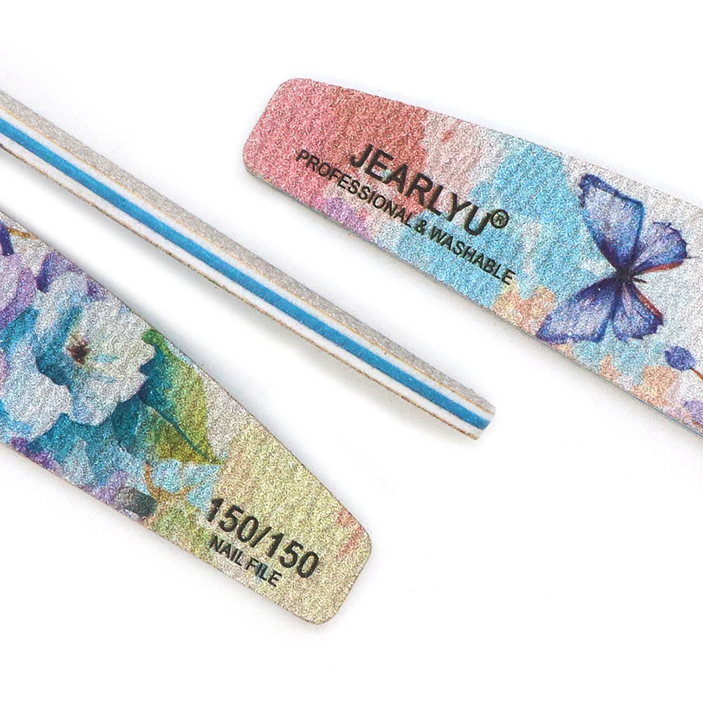 50 Uds. Lima artística para uñas con forma de barco, tablero de esmeril de grano 150, suministros de manicura, lima de uñas con flores impresas, accesorios profesionales para uñas