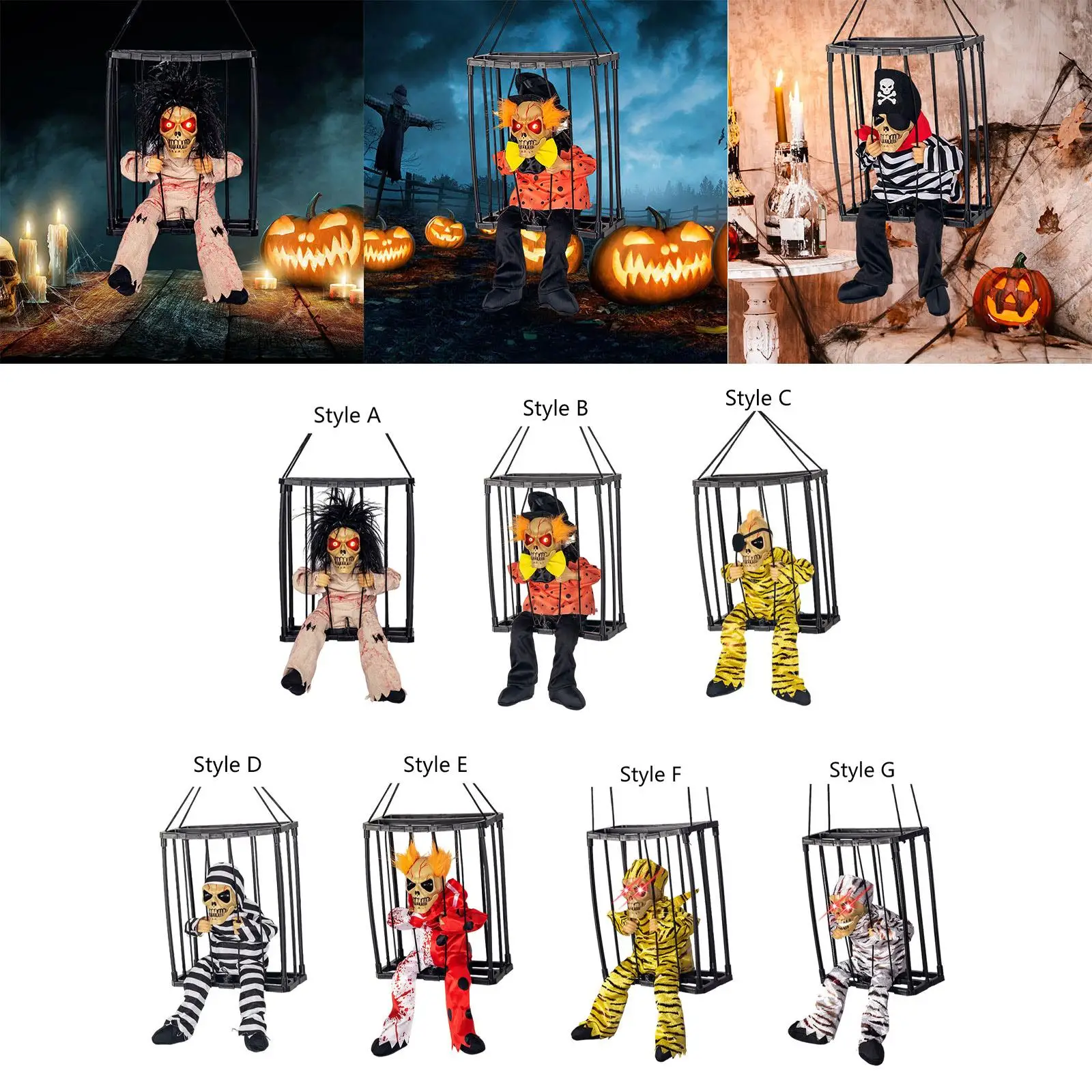 Scary Talking Halloween Hanging Toy Photo Prop Luminous Light up Eyes Statue