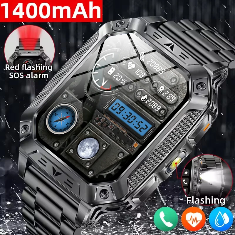 

Новые мужские смарт-часы с GPS, водонепроницаемые (10ATM), с Bluetooth-вызовами, большой батареей 1400 мАч, функцией SOS, двойным фонариком и спортивными функциями