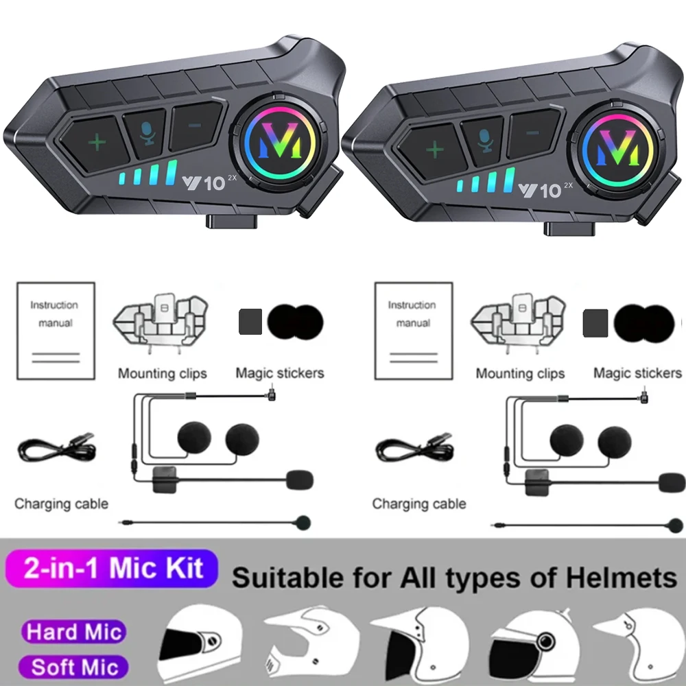 Y10 2X/Y12 pro Motorhelm Bluetooth Headset Intercom met lange batterijduur Intelligente ruisonderdrukking IPX6 Waterdicht - afbeelding 1