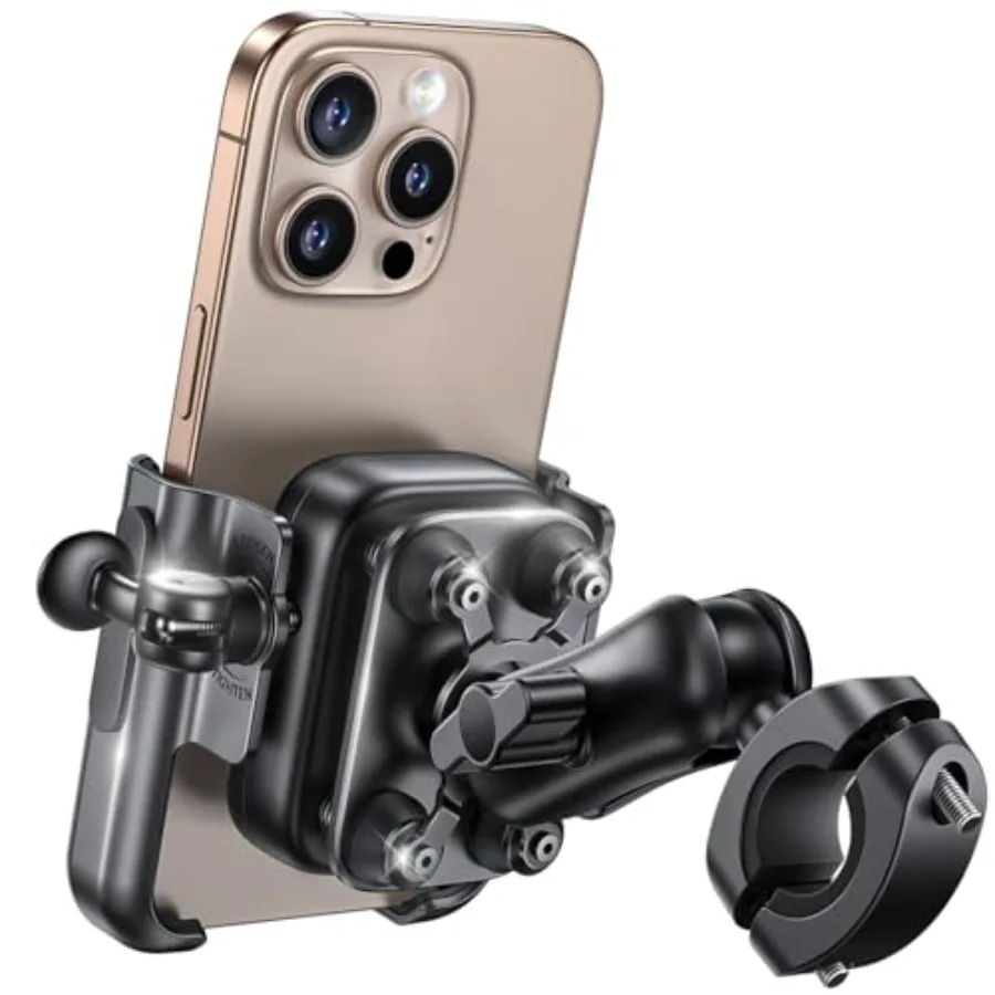 

Motorcycle Phone Mount Holder - [All Metal] [Anti Shake] [Extendable Arm] Bike Phone Holder Handlebar Clamp, Bicycle Cell Phone