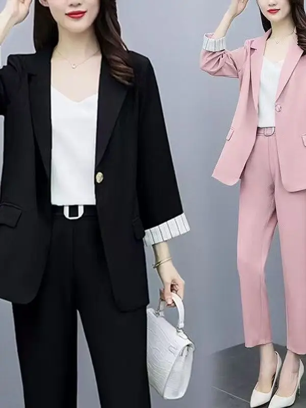 

Модный повседневный комплект из двух предметов в корейском стиле: трендовый костюм-двойка для полных женщин, осенняя коллекция