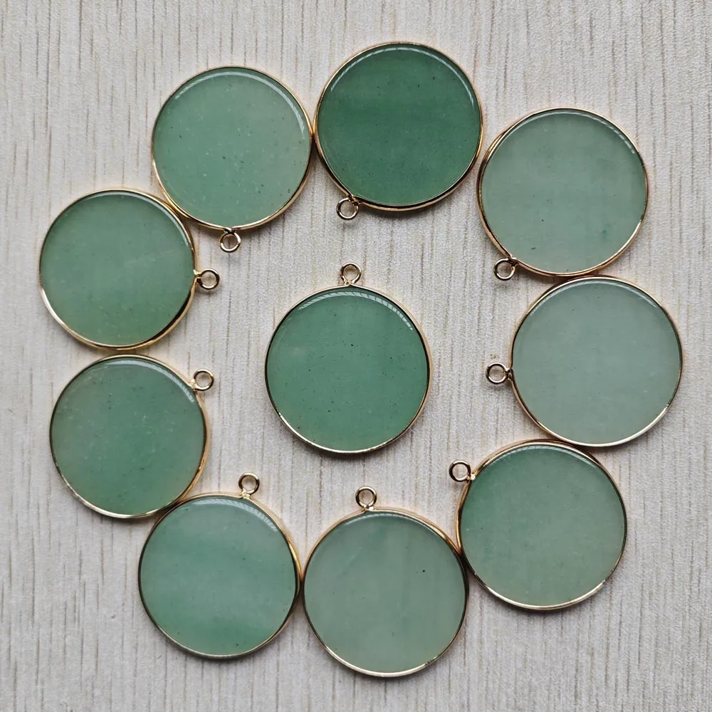 Fashion Natural Green aventurine Round gold color side pendants for women and men jewelry making Wholesale 10pcs fast shipping