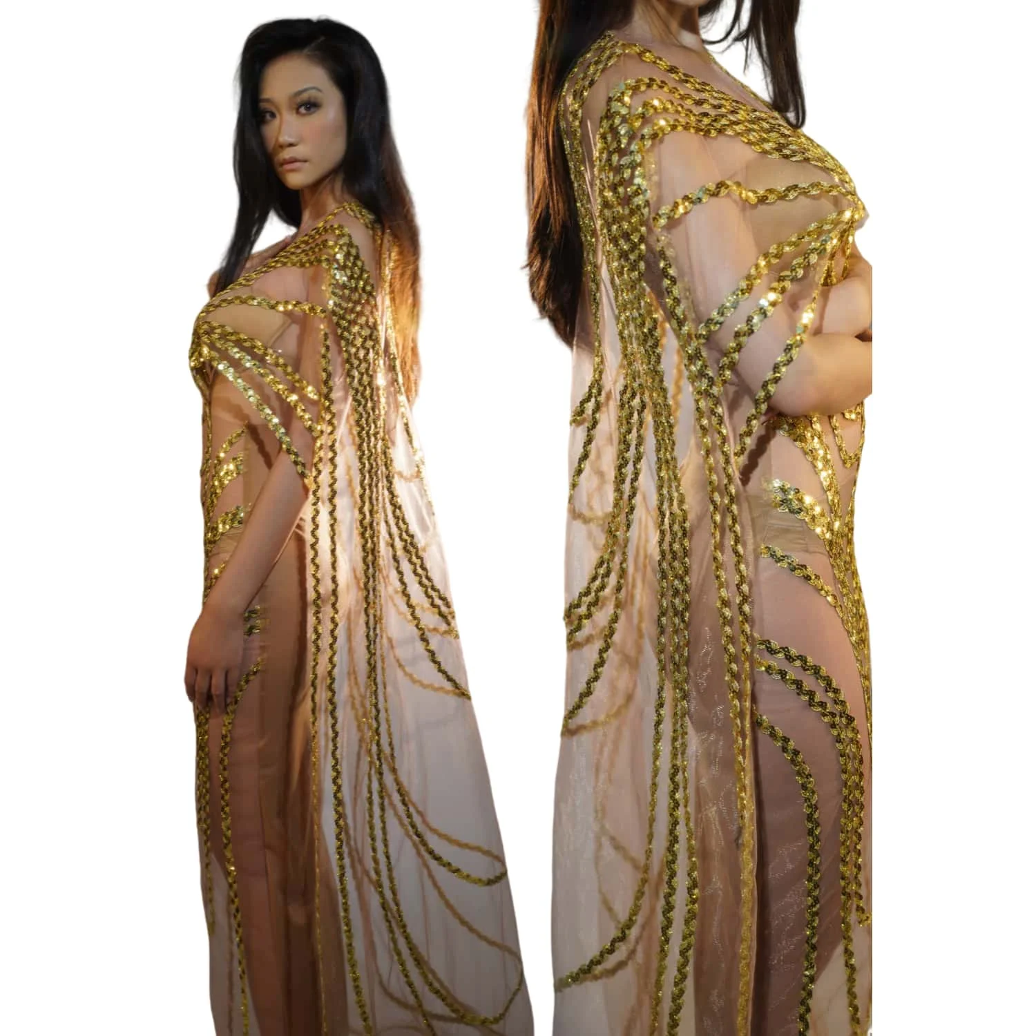 Sparkly Gold Sequins Mesh Celebrate Evening Prom Gown Long Dress Birthday Outfit Singer Stage Wear Show Costume Fengshui