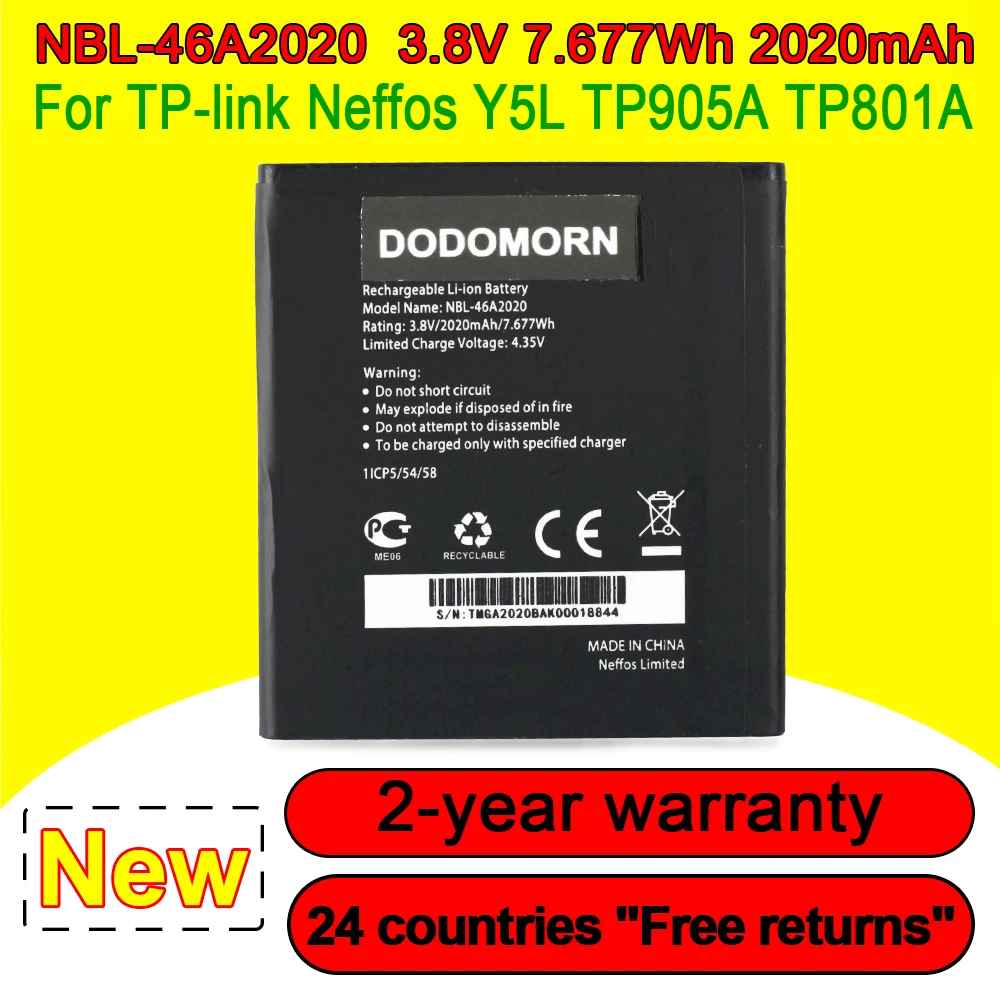 

100% New 2020mAh NBL-46A2020 High Quality Battery For TP-link Neffos Y5L TP905A TP801A Mobile Phone In Stock + Tracking Number