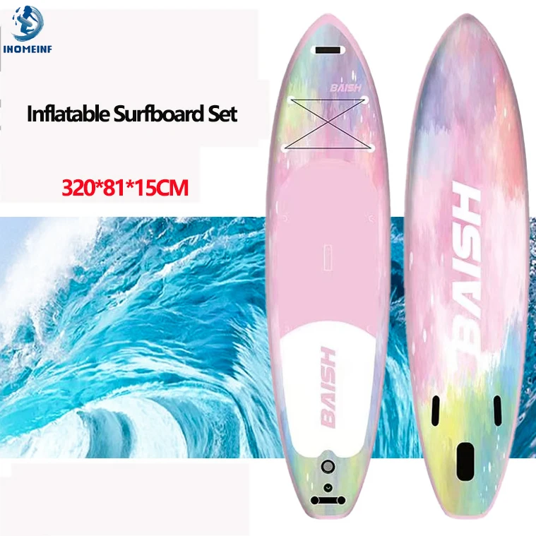 

320cm Camouflage Surfboard Surf Set with Paddle Set Inflatable Stand Up Paddle Board SUP Board Tail Fin Foot Rope Inflator Set