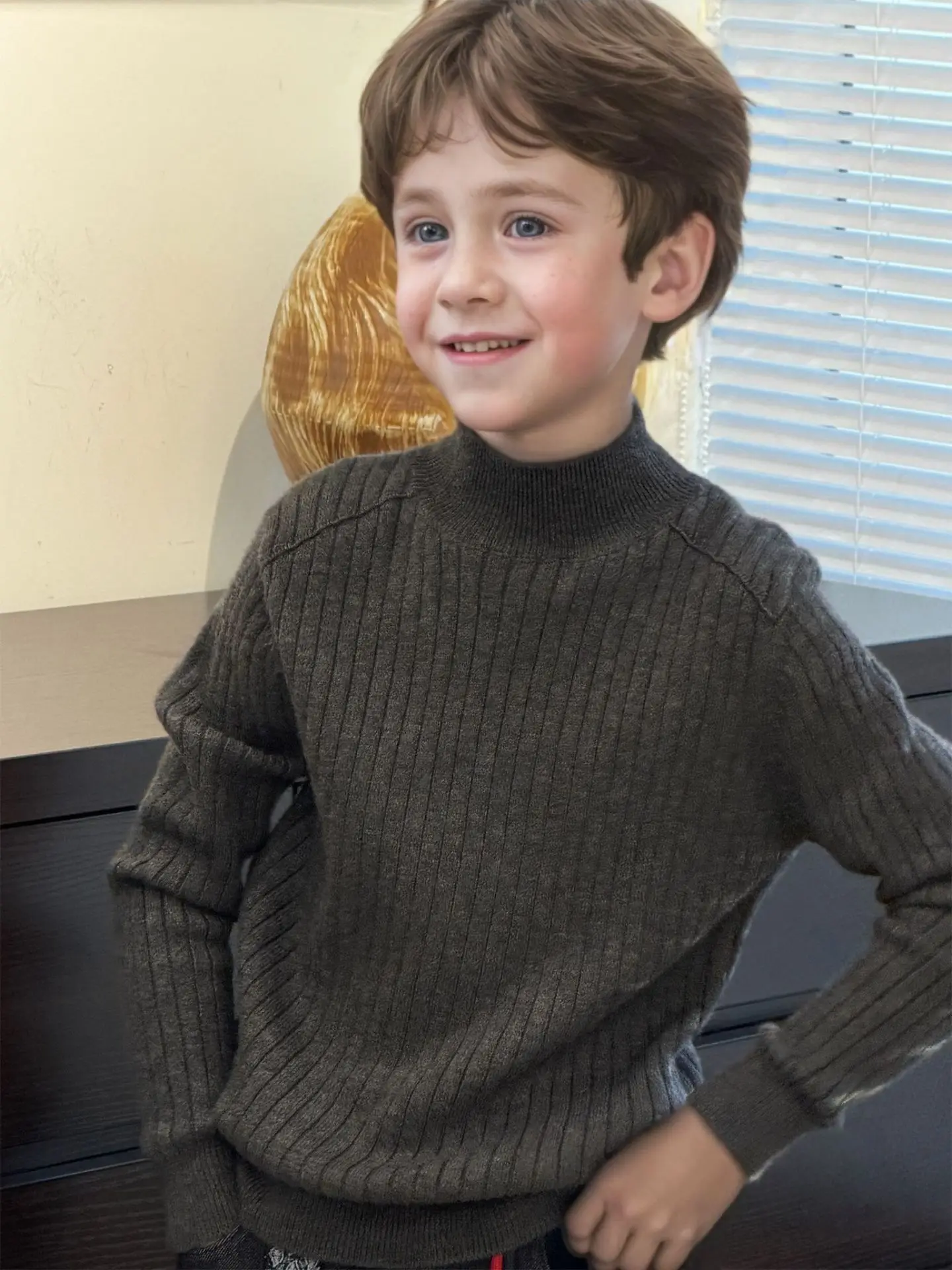 Herbst-Winter-Wollpullover für Kinder – Koreanischer Stil, weiche Strick-Basisschicht für Jungen, Mädchen, Kleinkinder und Kinder, Winterkleidung für Babymädchen – Detail 4