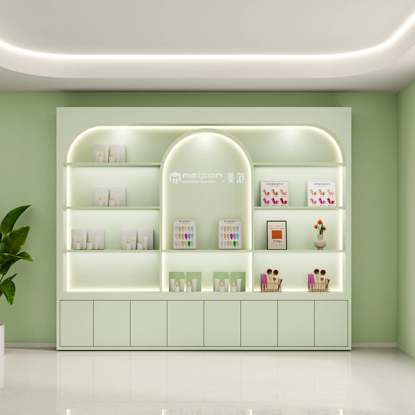 High-End Luxury Modern Eco-Friendly Cosmetic Display Cabinets Premium Beauty Salon Furniture Skincare Display Units Makeup Nail