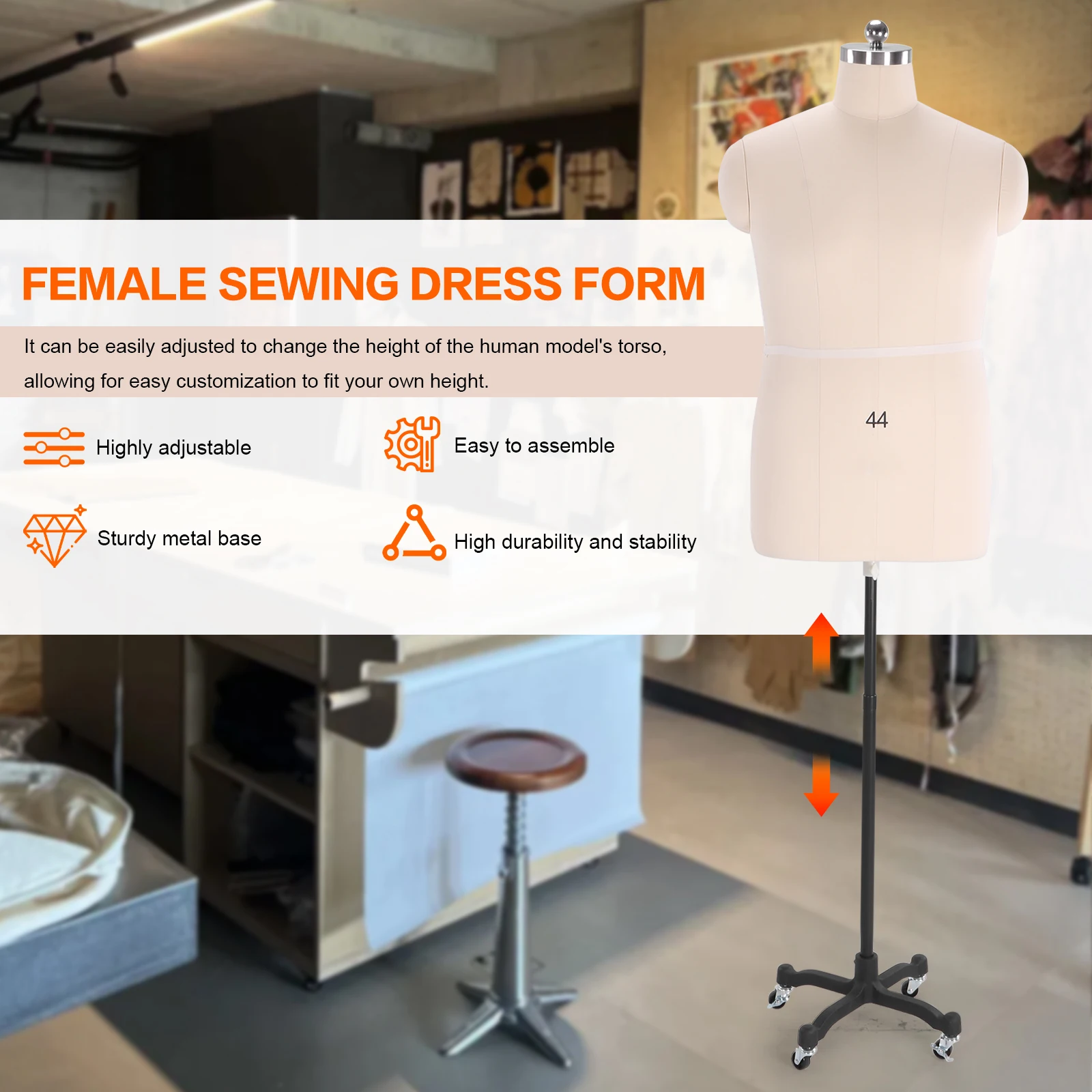 

Male Mannequin Torso with Stand Height Adjustable Dress Form Mannequin Body Easy Assembly with Wheels for Tailoring