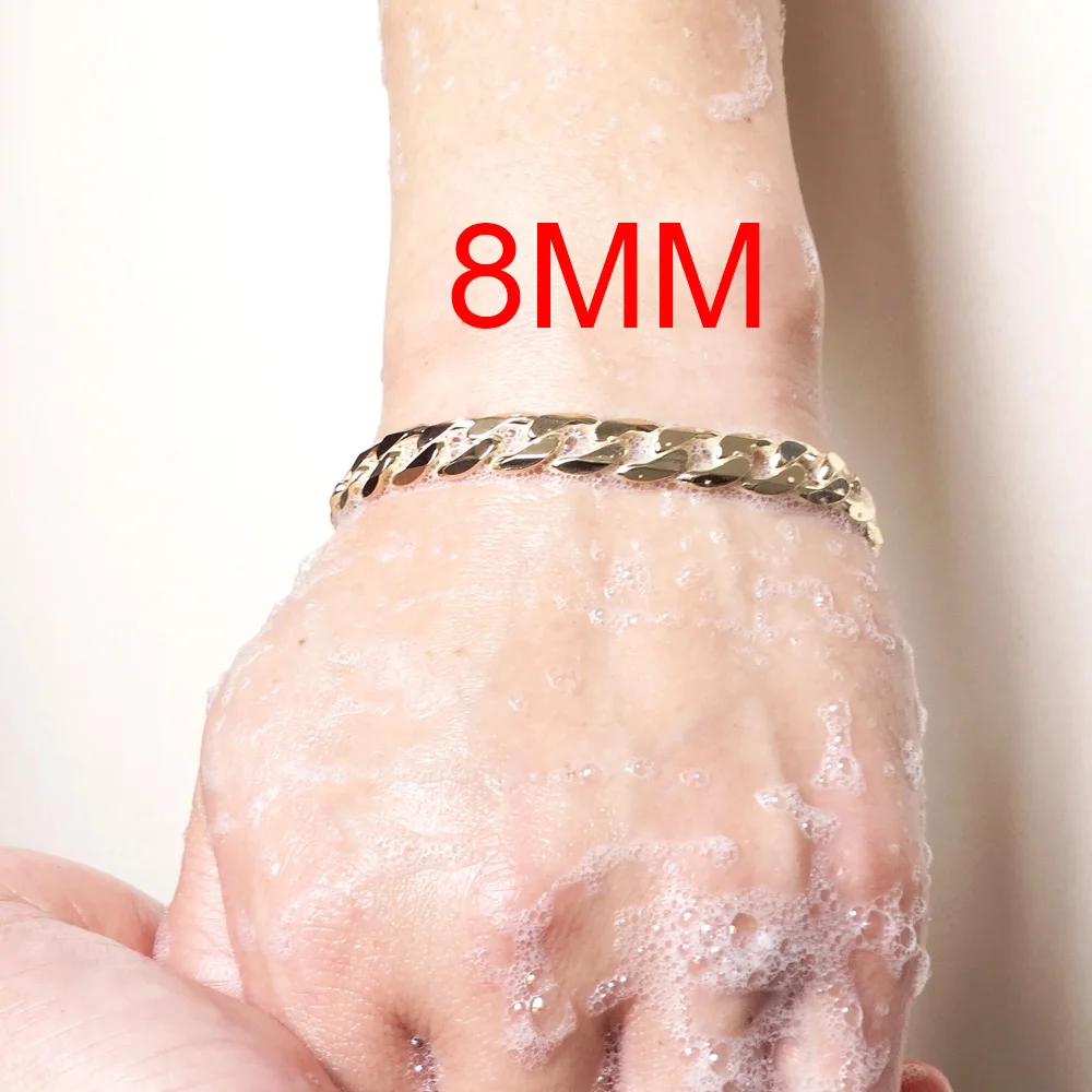 Gold Color Bracelets for Men Women 100% Stainless Steel Bracelet 6/8/12 mm 8 Inches Curb Cuban Chain Free Shipping Factory Offer
