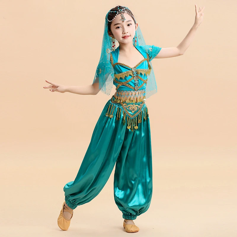 Ropa de danza del vientre para niños, princesa jasmine, lámpara de Aladdín, ropa de rendimiento para niñas