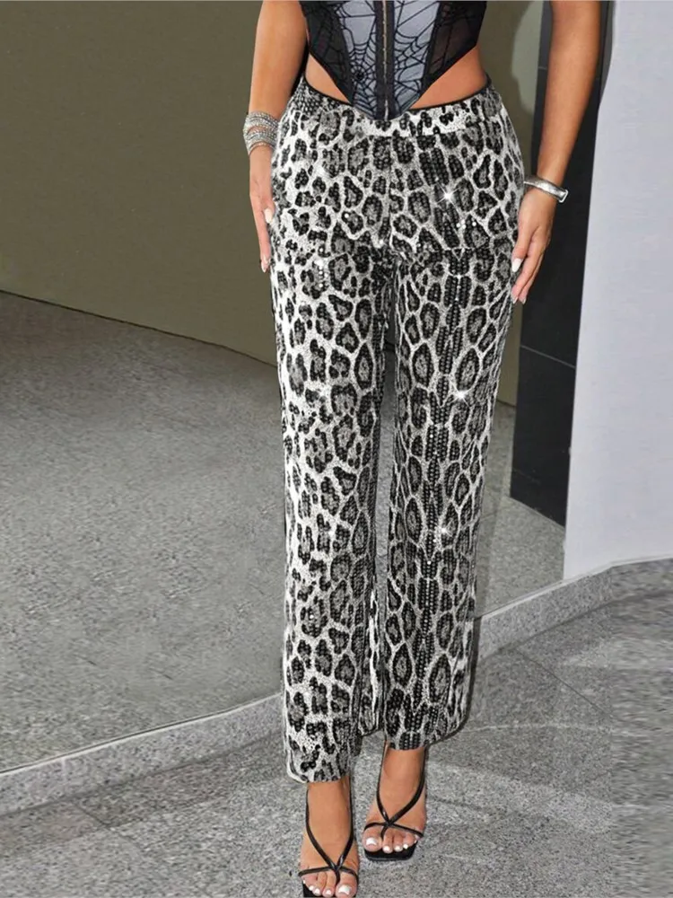 2025 가을 신상 여성 의류 롱 팬츠 퀸드 레오파드 프린트 스트레이트 바지 여성용 빈티지 올매치 심플 스타일 트렌디