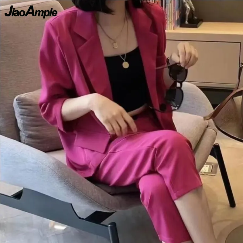 Women\'s Spring Professional Suit 2024 New Korean Elegant Casual Suit Coat+High Waist Pants Two Piece Female Blazers Matching Set