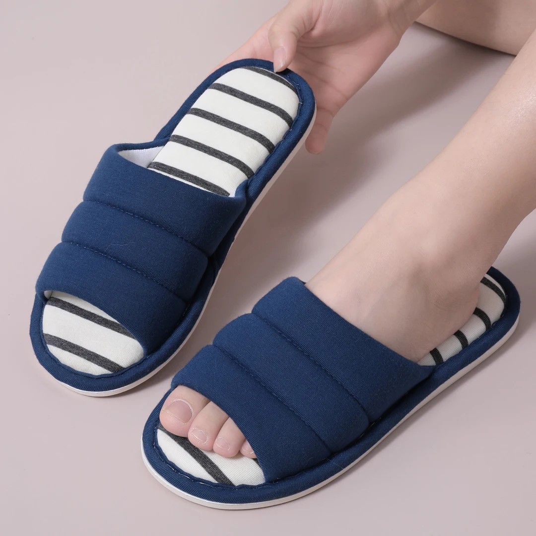 Crestar New Women Cotton Slippers Fashion Open-Toed Slippers Soft Memory Foam Home Shoes Female Breathable Bedroom Flat Slippers