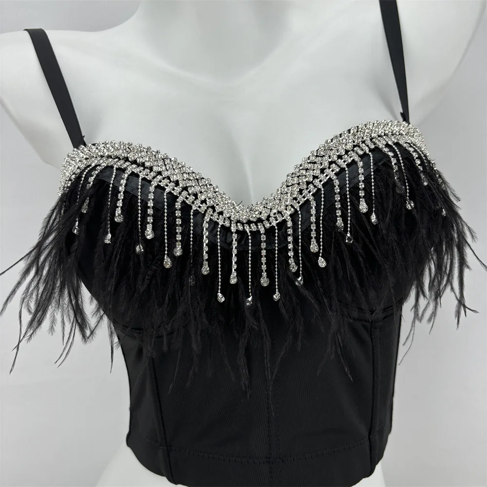 

Super Fairy Drill Chain Feather Fishbone Breastplate Ostrich Hair Big Backless Sling Celebrity Evening Dress Slim Innerwear
