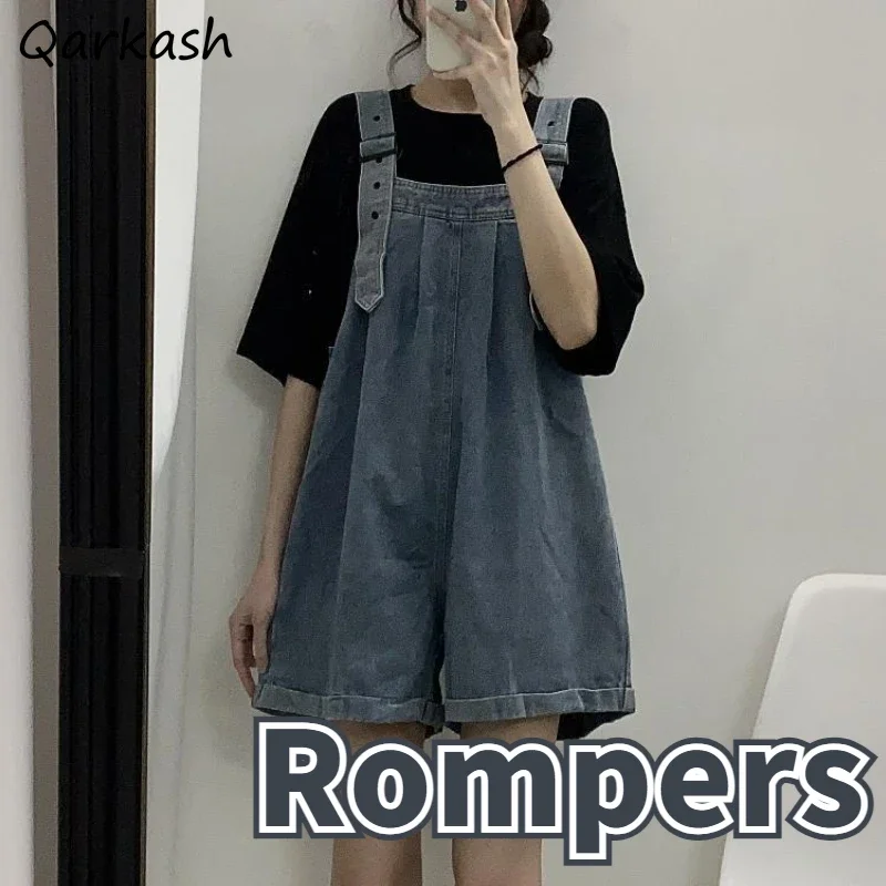 

Denim Rompers Women Playsuit Kawaii Baggy Streetwear Wide Leg Casual All-match Summer Girl Korean Style Vintage Daily Temper New
