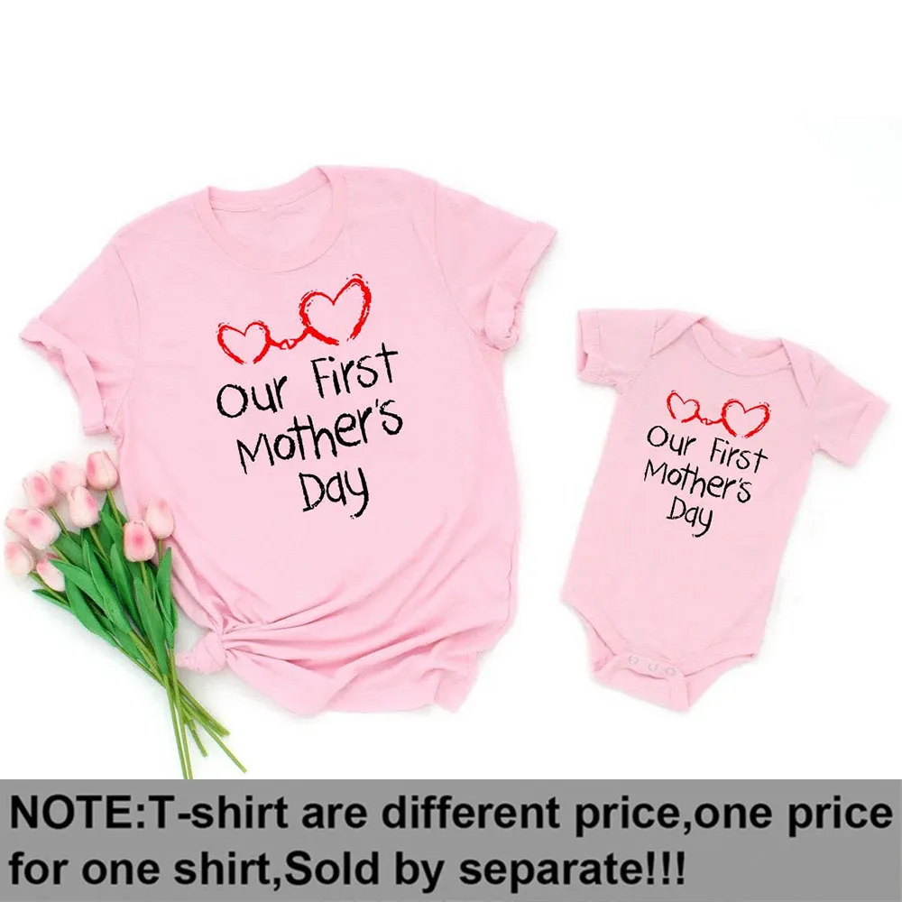 Family Matching Outfits Our First Mother's Day Tops Mom & Baby Matching Clothes Baby Bodysuit Women Shirt Mother's Day Gift