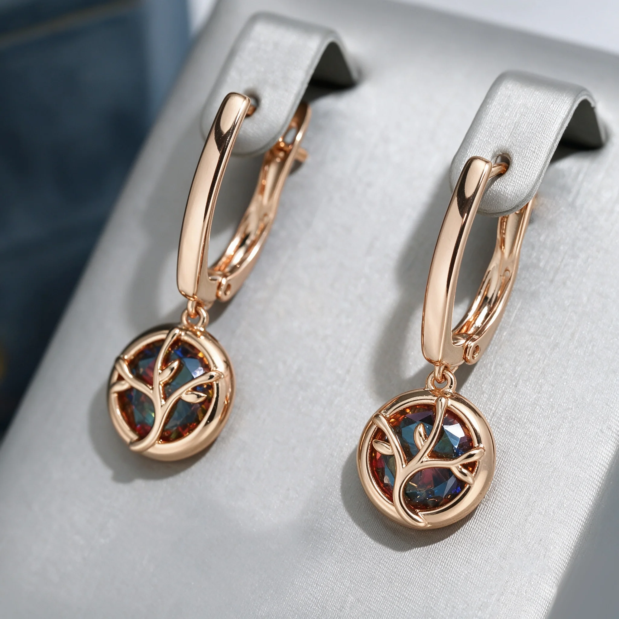 Wbmqda 27*8mm Bunte Stein-Ohrhänger für Damen 585 Roségoldfarben Einzigartiger Kristallschmuck Accessoires