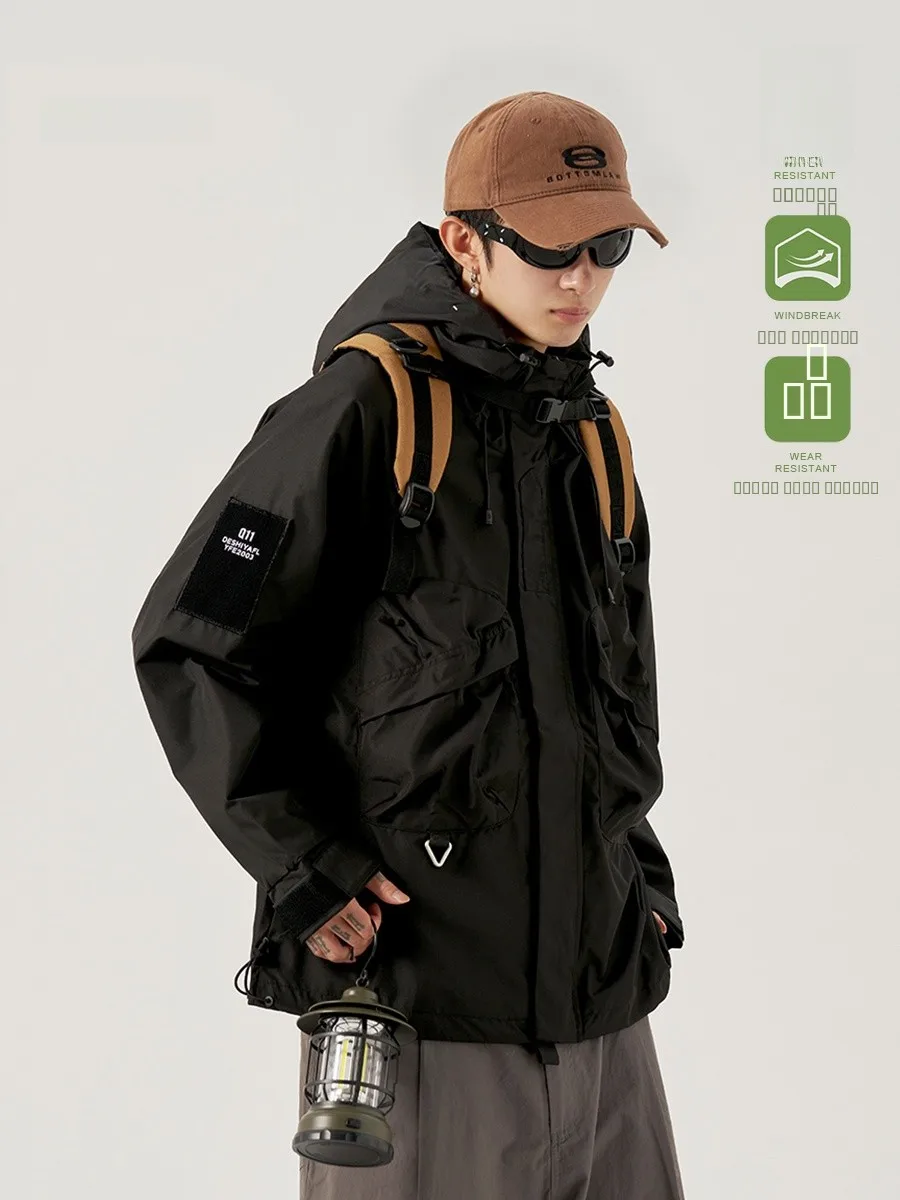 

Men's Winter Jaet Wmnm Outdoor Fce Lined Waterproof Cotton Workwear Coat with Hood American Sle Youth Faion