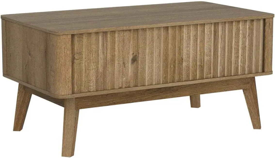 Brooklyn Lift Top Coffee Table, Modern Farmhouse Center Table with Hidden Storage, Oak Fluted Panel, Pull Up