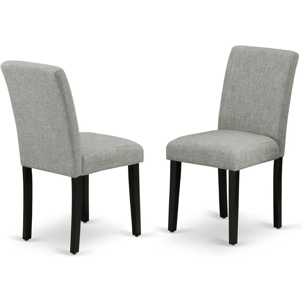 Set of 2 Chair ABP1T06 Parson Dining Room Shitake Linen Fabric Upholstered Chairs Black Individual Armchair Single Person Chair