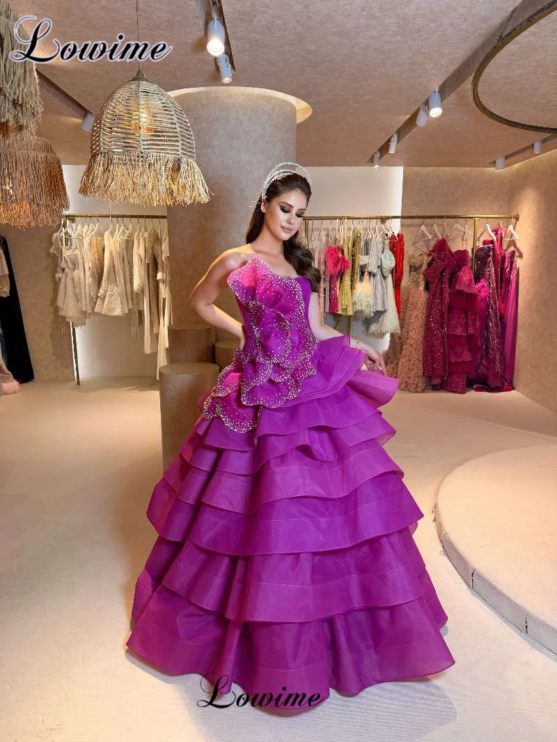2026 Newest Fuchsia Celebrity Dresses A-Line Strapless Sleeveless Evening Gowns With Crystals Vestidos De Gala Customized