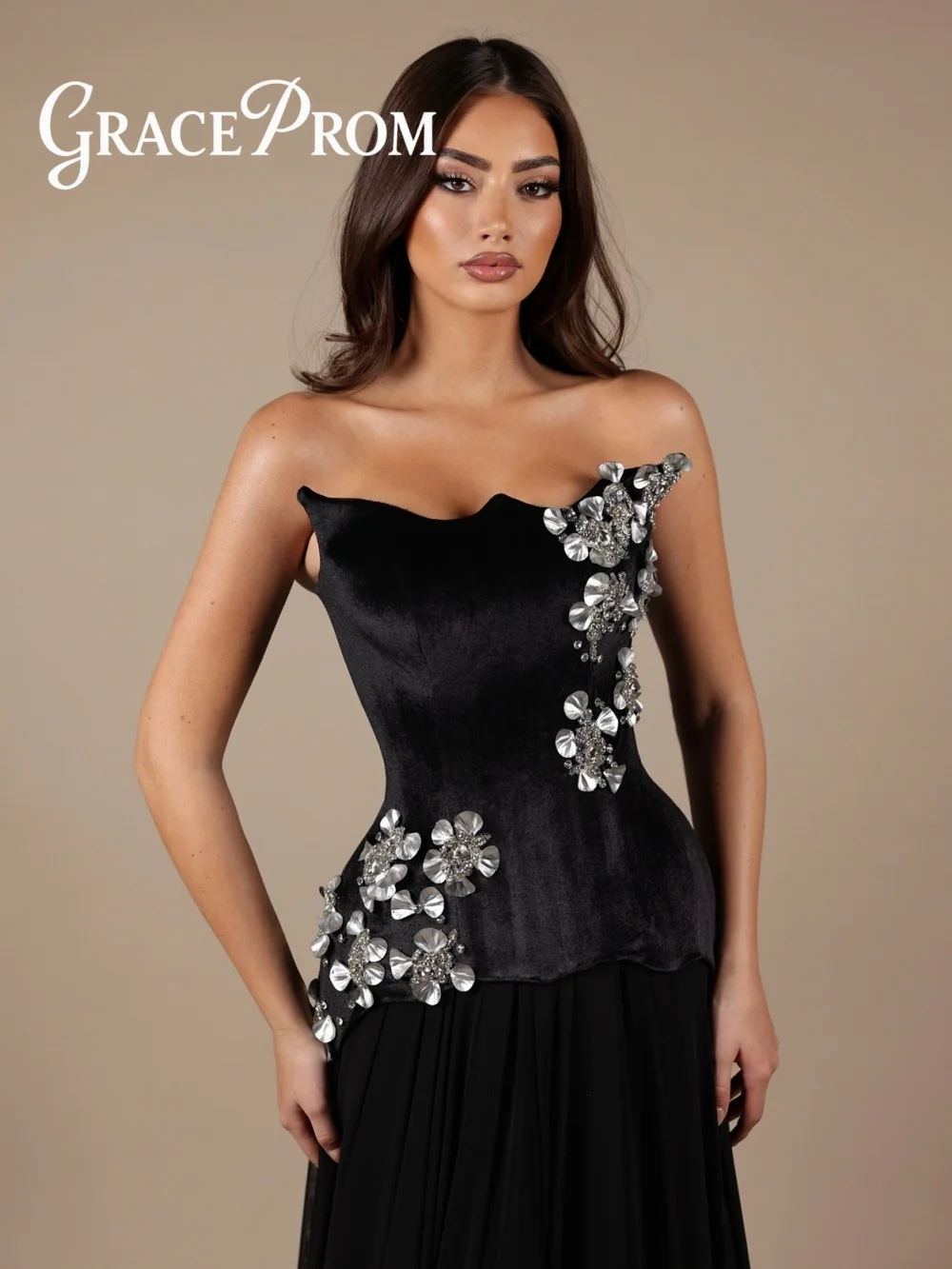 

Romantic 3D Floral Evening Dress 2026 Formal Strapless Beaded Carpet Gown Formal A Line Floor Length Party Gown فساتين س