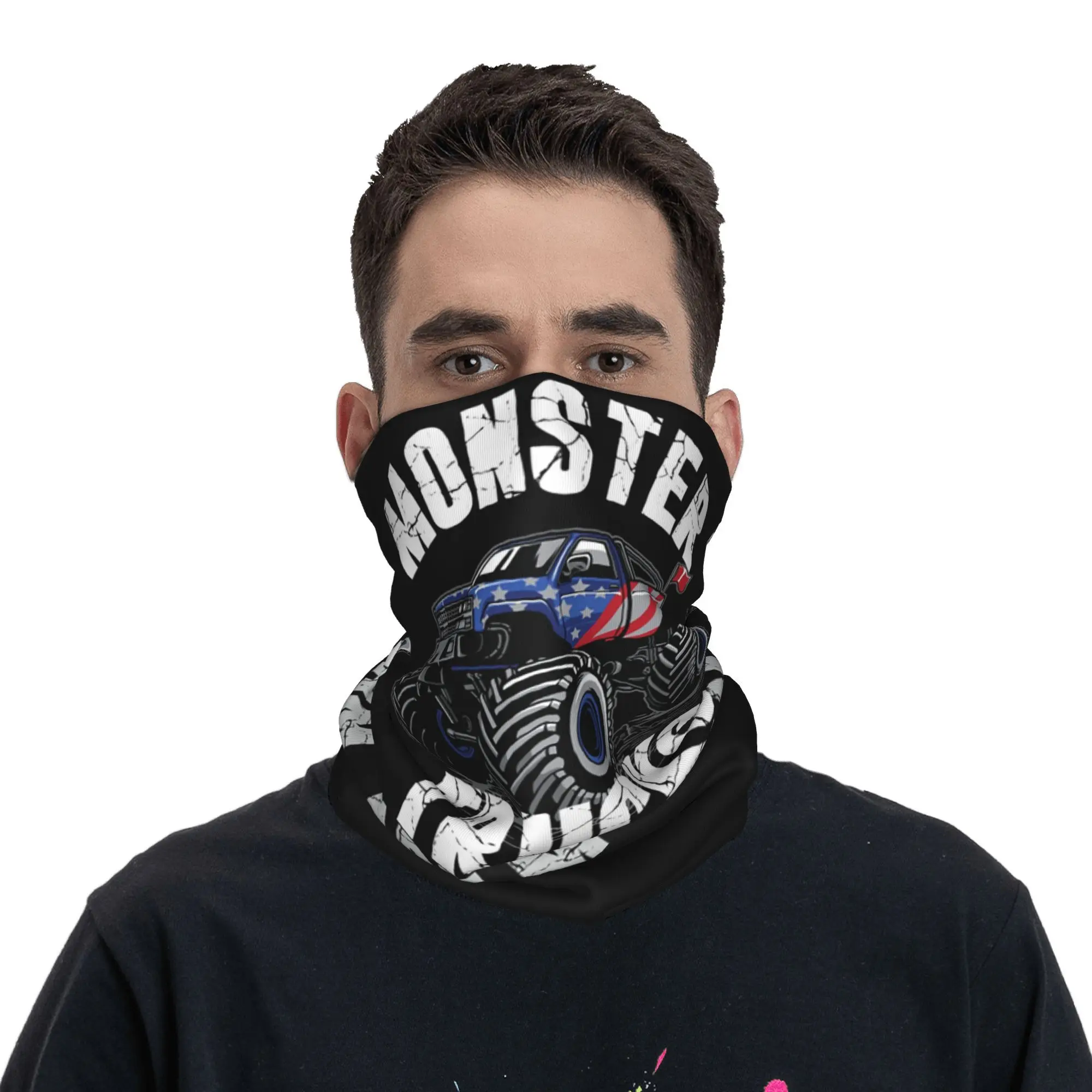 Monster Trucks Are My Jam Bandana Pescoço Gaiter Impresso Lenço Facial Multifuncional Máscara Facial Correndo Para Homens Mulheres Adulto Respirável