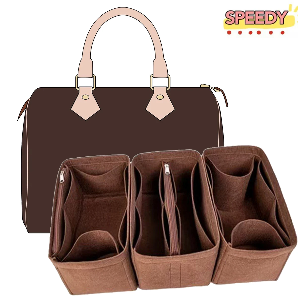 Detachable Felt Purse Insert Organizer for Luxury Handbag Speedy 25 30 35 Makeup Bag Shaper Liner Travel Inner Pouch