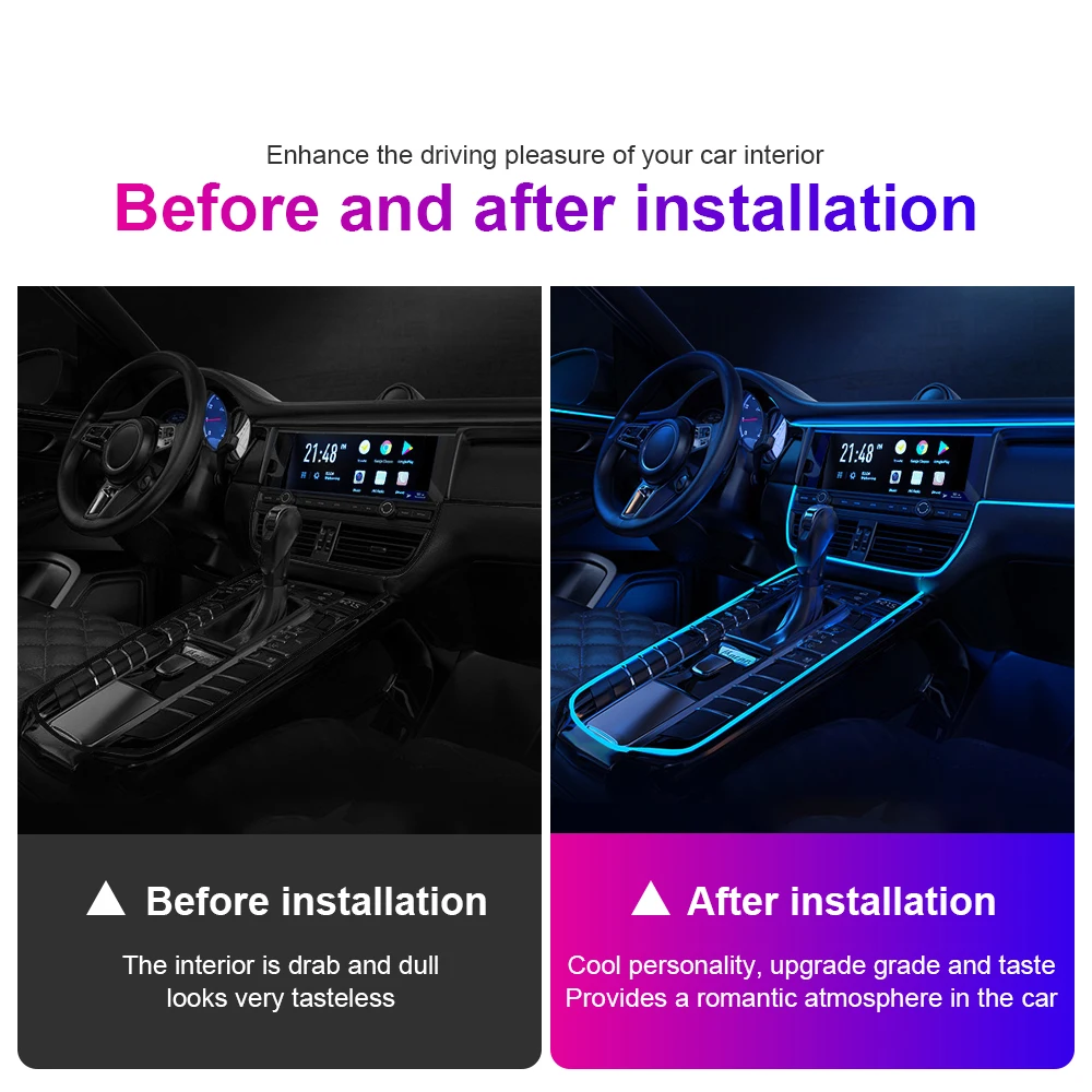 1/2/3/4/5M RGB Led Strip Car Interior Neon Decorations Atmosphere Lights Multiple Mode DIY Dashboard Ambient USB EL Wiring Lamps